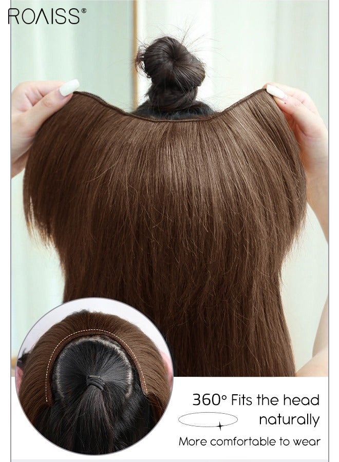 roaiss U-Shaped Clip in Hair Extensions, One Piece Short Straight Hair Pad with 4 Clips, Heat Resistant Synthetic Fluffy Hairpiece for Thin Hair and Hair Loss for Women Girls  - Image 5