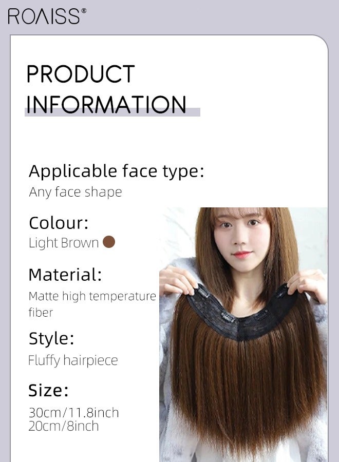 roaiss U-Shaped Clip in Hair Extensions, One Piece Short Straight Hair Pad with 4 Clips, Heat Resistant Synthetic Fluffy Hairpiece for Thin Hair and Hair Loss for Women Girls  - Image 3