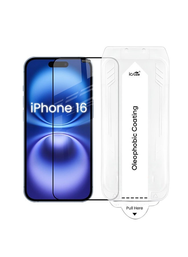 iCruze Tempered Glass Screen Protector for iPhone 16 – 9H Hardness, Edge-to-Edge Coverage, Anti-Fingerprint, Oleophobic, Dust Filter, Eye Protection - Image 1