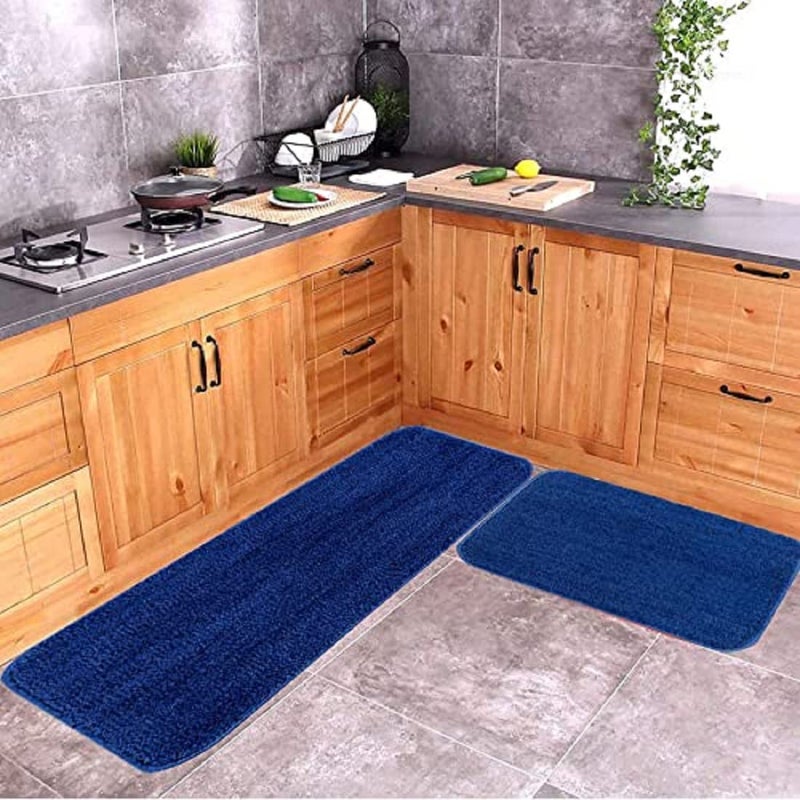 SKIVE India® Microfiber Multi Purpose Bathroom Mat,Bathroom Rugs and Mats 2 Piece Anti Slip Bath Mats Soft Plush Plain Design for Shower Bathroom Contour Toilet Rugs (Blue) (40X60+40X120) - Image 5