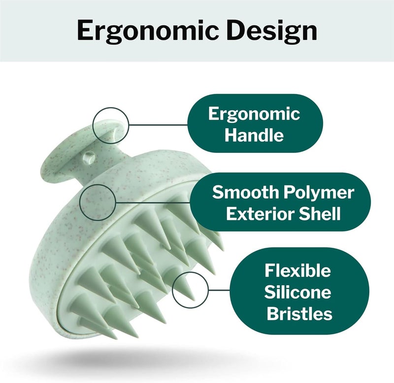 Valkyrie فرشاة شامبو لتدليك فروة الرأس يدوية، جسم صديق للبيئة مصنوع من قش القمح مع شعيرات سيليكون ناعمة، مقشر فروة الرأس، مزيل للقشرة، يمنع تساقط الشعر للجنسين | أخضر (Jg-35) - Image 1