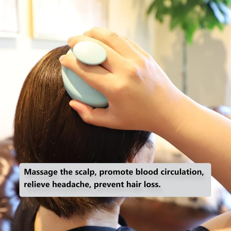 Valkyrie فرشاة شامبو لتدليك فروة الرأس يدوية، جسم صديق للبيئة مصنوع من قش القمح مع شعيرات سيليكون ناعمة، مقشر فروة الرأس، مزيل للقشرة، يمنع تساقط الشعر للجنسين | أخضر (Jg-35) - Image 4