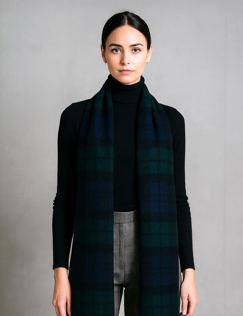 Achillea Long & Wide Scottish Tartan Plaid Large Cashmere Feel Blanket Scarf Check Shawl Wrap 80" x 29" (Green) - Image 2