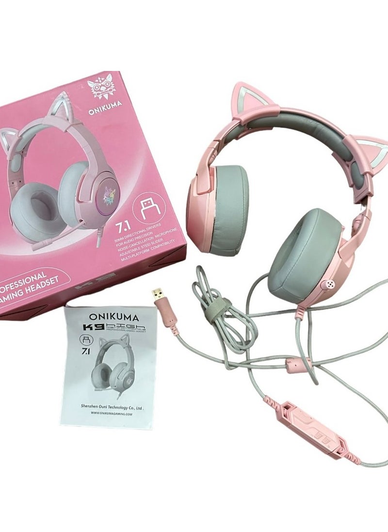 onikuma - Headset K9 3.5mm Wired Gaming Headset Removable Cat Ears Headphones Noise Canceling E-Sports Earphone with Microphone RGB LED Light Control Mute Mic for Desktop PC - Image 1