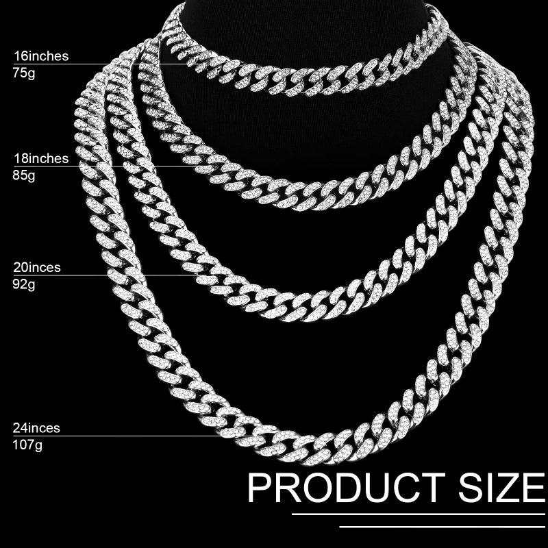Batiyeer Link Chain Necklace Bracelet Rhinestone Earrings Bling Necklace Bracelet Crystal Big Circle Earring for Women(Silver, 16 Inch) - Image 2