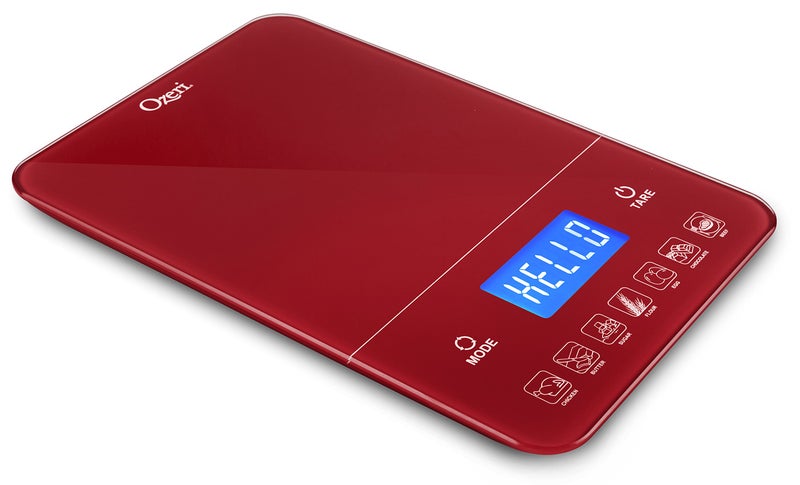 Ozeri Touch III 22 lb 10 kg Digital Kitchen Scale with Calorie Counter in Tempered Glass Red Engine