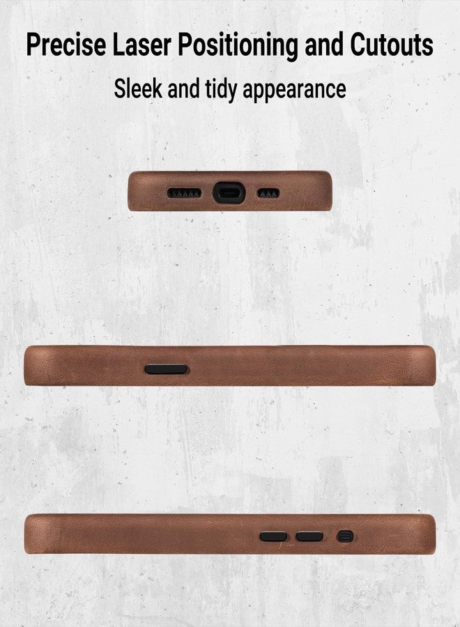 Belemay for iPhone 12 & 12 Pro Leather Case - Magsafe - Top Grain Vintage Crazy Horse Leather - Metal Buttons & Camera Bezel Bump - Slim Fit - Premium Phone Cover (6.1-inch) Retro Brown - Image 5