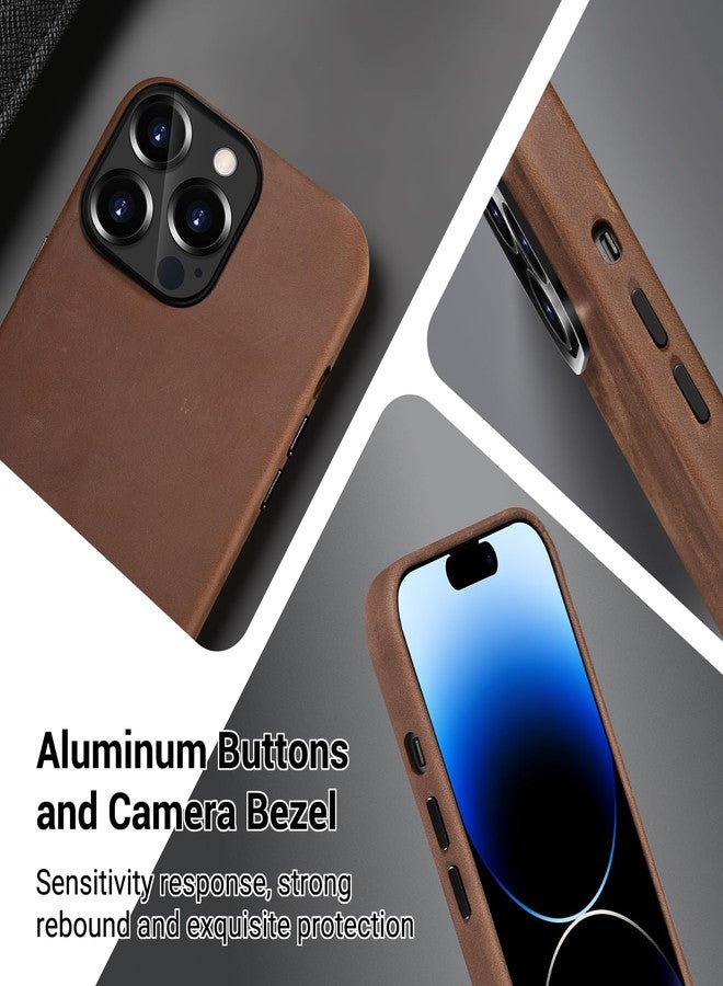 Belemay for iPhone 12 & 12 Pro Leather Case - Magsafe - Top Grain Vintage Crazy Horse Leather - Metal Buttons & Camera Bezel Bump - Slim Fit - Premium Phone Cover (6.1-inch) Retro Brown - Image 3