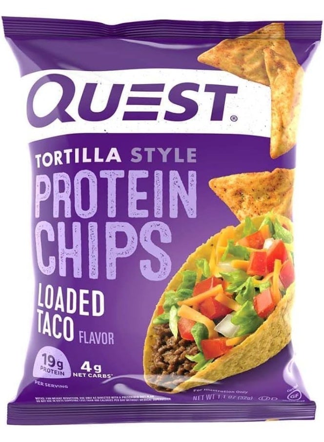 Quest Tortilla Style Protein Chips – Loaded Taco Flavor, High Protein, Gluten-Free, 32G (Box Of 8 Bags)