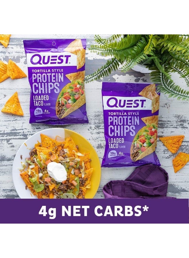 Quest Tortilla Style Protein Chips – Loaded Taco Flavor, High Protein, Gluten-Free, 32G (Box Of 8 Bags)