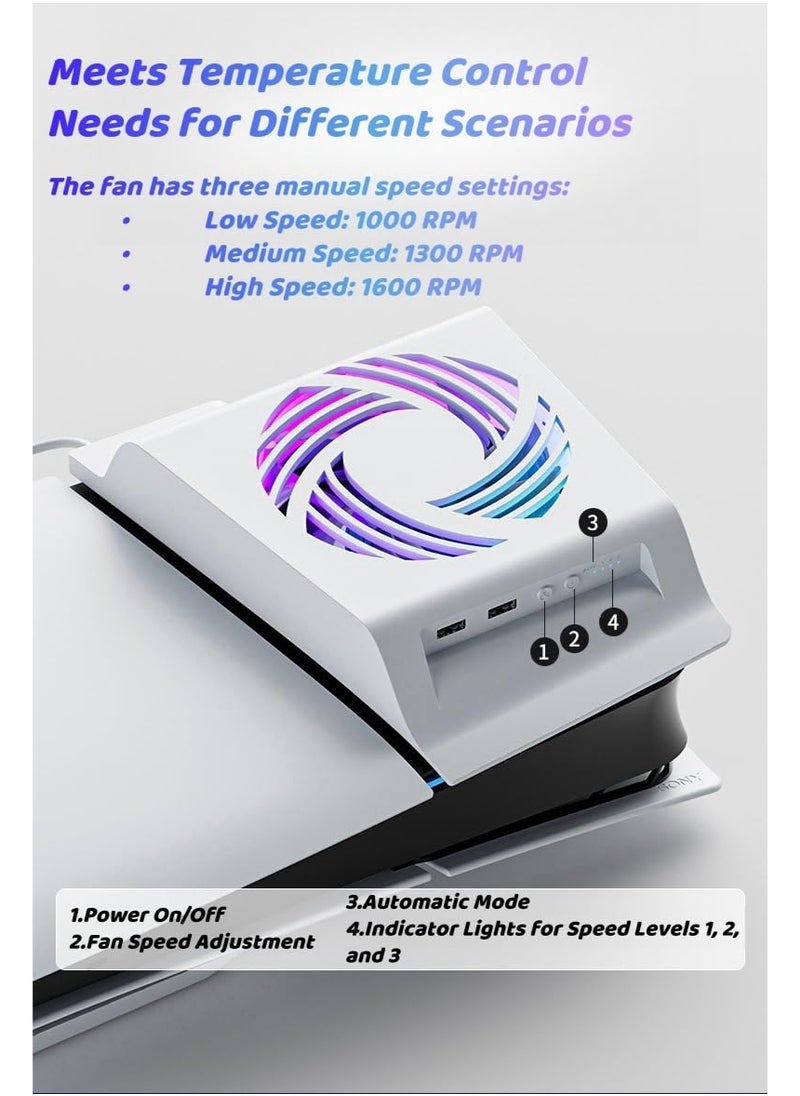 AOLION Cooling Fan for PS5 Slim [2024 New Release-Lwuckbarrt] Side Heat Dissipation, Cooling Fan, Automatic Temperature Sensing, RGB Colorful Lighting Modes, Efficient Cooling System, 3 Wind Speed  - Image 5