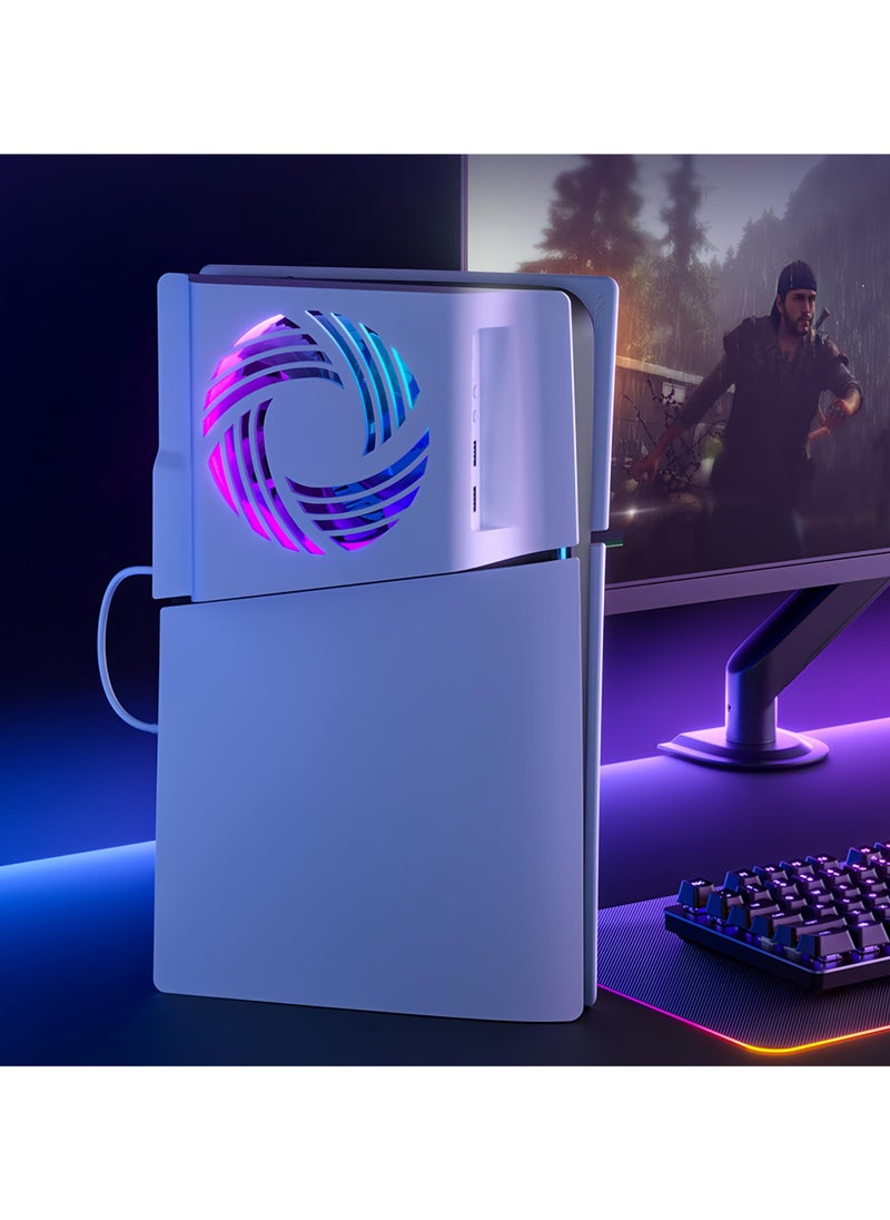 AOLION Cooling Fan for PS5 Slim [2024 New Release-Lwuckbarrt] Side Heat Dissipation, Cooling Fan, Automatic Temperature Sensing, RGB Colorful Lighting Modes, Efficient Cooling System, 3 Wind Speed  - Image 2