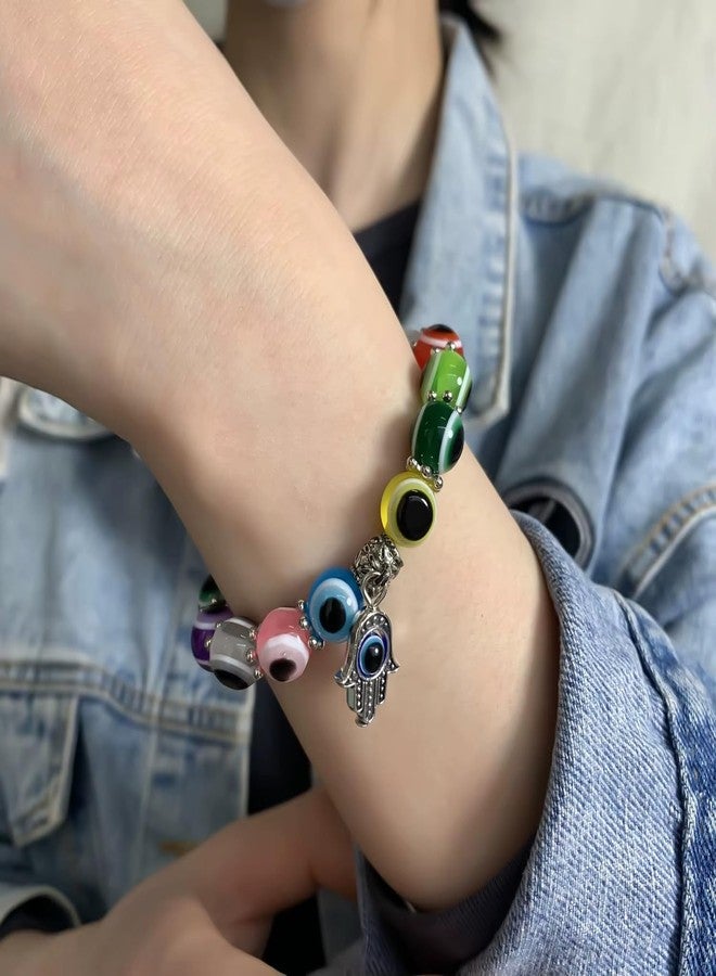JANEJA Evil Eye Bracelet Combo Set of 8 Multicolor Handmade Glass & Alloy Bead Bracelets - Adjustable Stretch Nazar Protection, Positive Energy Jewelry for Men & Women (Pack OF 8) - Image 5