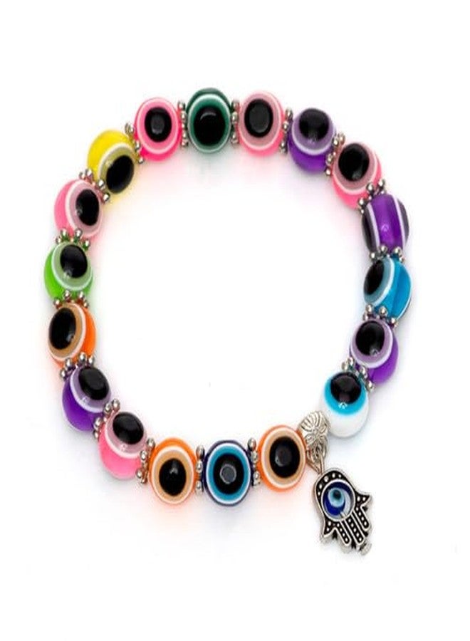JANEJA Evil Eye Bracelet Combo Set of 8 Multicolor Handmade Glass & Alloy Bead Bracelets - Adjustable Stretch Nazar Protection, Positive Energy Jewelry for Men & Women (Pack OF 8) - Image 1