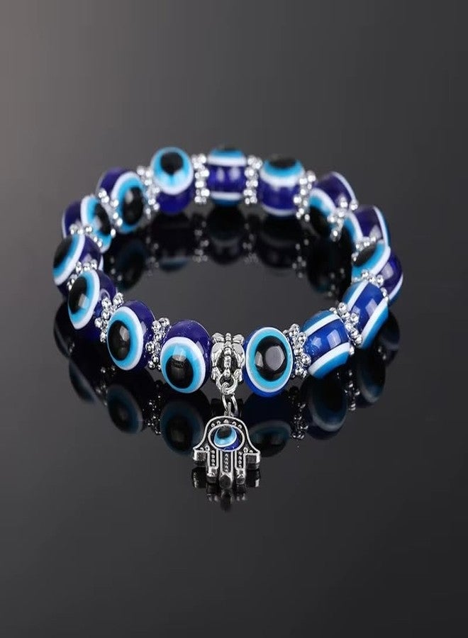 JANEJA Evil Eye Bracelet Combo Set of 8 Multicolor Handmade Glass & Alloy Bead Bracelets - Adjustable Stretch Nazar Protection, Positive Energy Jewelry for Men & Women (Pack OF 8) - Image 4