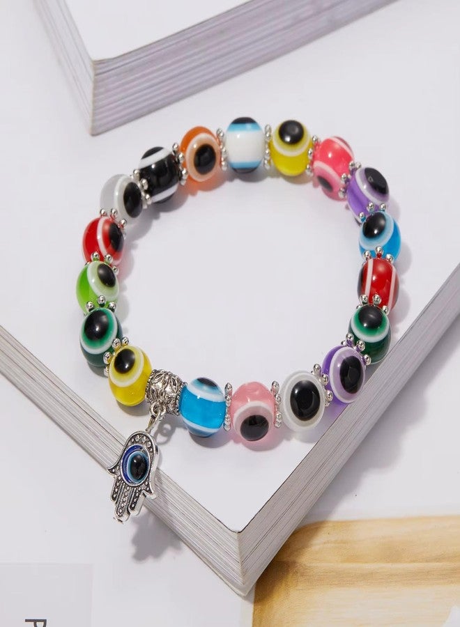 JANEJA Evil Eye Bracelet Combo Set of 8 Multicolor Handmade Glass & Alloy Bead Bracelets - Adjustable Stretch Nazar Protection, Positive Energy Jewelry for Men & Women (Pack OF 8) - Image 3