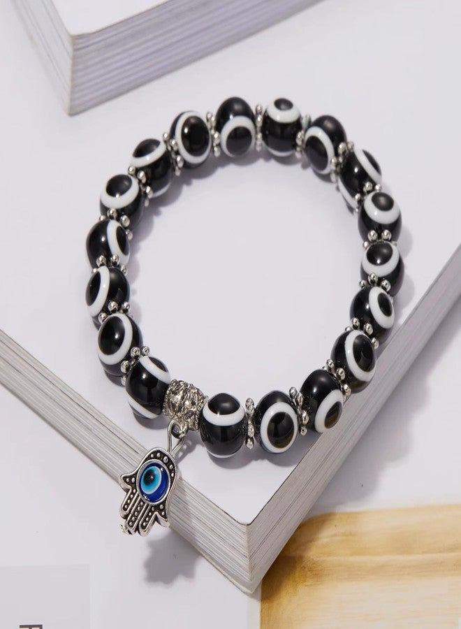 JANEJA Evil Eye Bracelet Combo Set of 8 Multicolor Handmade Glass & Alloy Bead Bracelets - Adjustable Stretch Nazar Protection, Positive Energy Jewelry for Men & Women (Pack OF 8) - Image 2