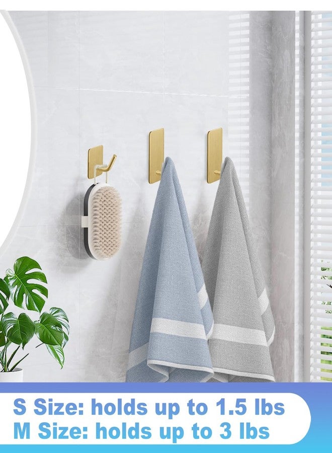 Hoousuper 14 Pcs Towel Hooks with Removable Strips for Hanging，Adhesive Wall Hooks Heavy Duty，Outdoor Hooks No Damage，Sticky Hooks for Bathrooms，Shower，Stockings，Decor，Robe，Medium，Gold 304 Stainless Steel - Image 4