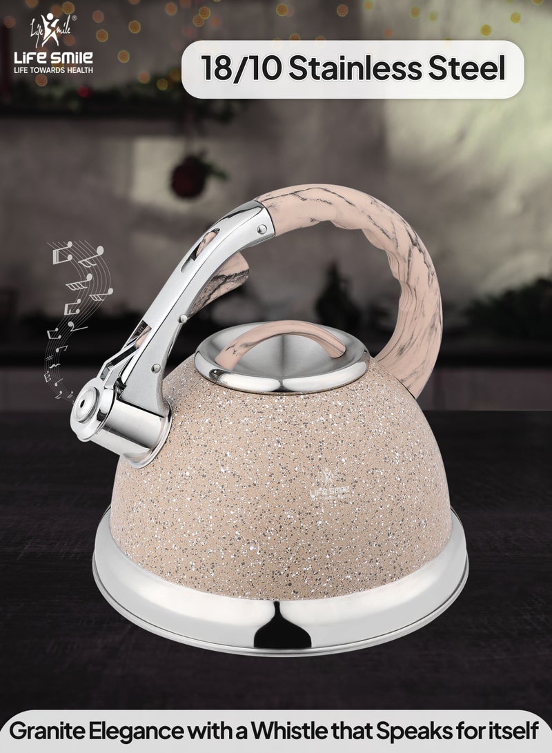 Life Smile 18/10 Stainless steel Kettle-3.0L Granite Finished Kettle with Whistle Spout And Heat Resistant Handle-Stable Base-12cups Capacity-For all Stovetops - Image 4