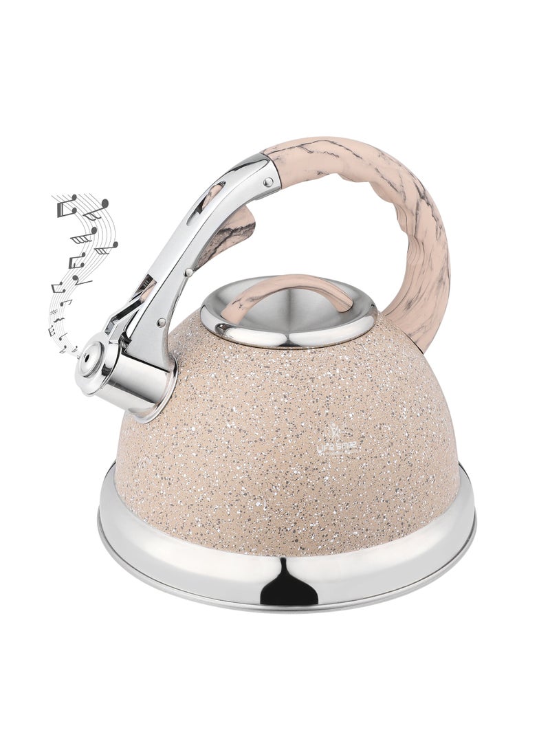 Life Smile 18/10 Stainless steel Kettle-3.0L Granite Finished Kettle with Whistle Spout And Heat Resistant Handle-Stable Base-12cups Capacity-For all Stovetops - Image 1