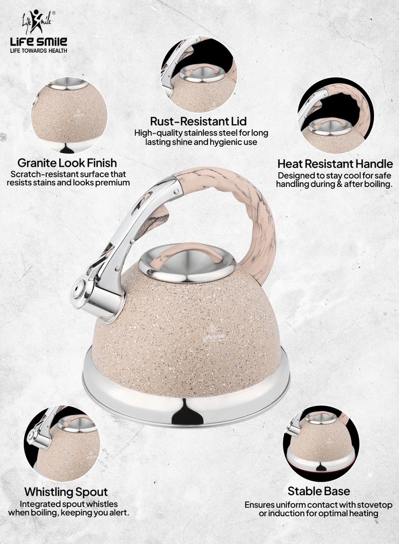 Life Smile 18/10 Stainless steel Kettle-3.0L Granite Finished Kettle with Whistle Spout And Heat Resistant Handle-Stable Base-12cups Capacity-For all Stovetops - Image 5