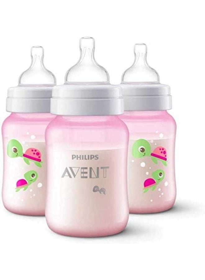 Philips Avent Anti-colic Girl Pink Design 260 ml Baby Bottles, 3 Pack - Image 1