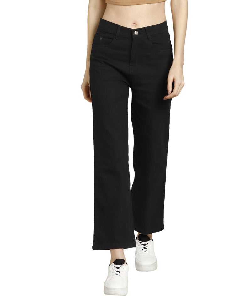 Nifty Women Mid Rise Denim Straight Fit Boyfriend Jeans (Jean_1438_BLK_28_Black_28) - Image 1