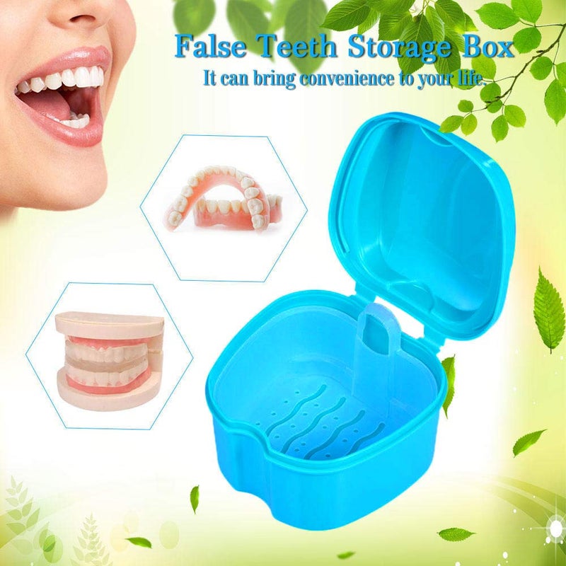 THINKPRICE Denture Bath Box Cup, Complete Clean Care for Dentures, Clear Braces, Mouth Guard, Night Guard & Retainers,Traveling (Blue & White) - Image 3
