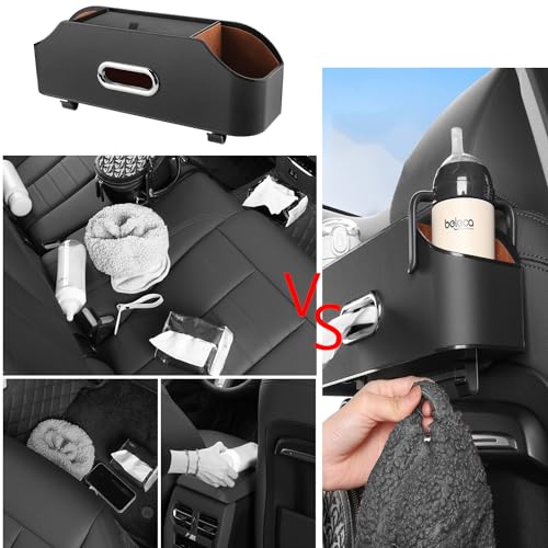 WedFeir Car Back Seat Organizer with 2 Drink Cup Holder and Tissue Box, Headrest Hanging Storage Box with Hooks and Phone Holder, Multi-Functional Storage for Kids and Travel. (Black) - Image 4
