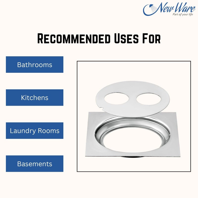 NEW WARE® Size 5 inch Stainless Steel Bathroom Jali | Trap Floor Drain with Double Hole with Chrome Finish Water Drain Grating - Image 5