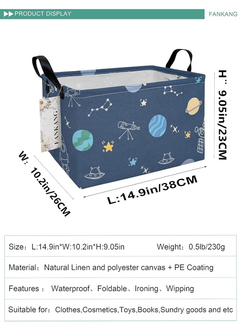 FANKANG FANKANG Storage Bins, Nursery Hamper Canvas Laundry Basket Foldable with Waterproof PE Coating Large Storage Baskets for Kids Boys and Girls, Office, Bedroom, Clothes,Toys(Rec-Colorful Space） - Image 3