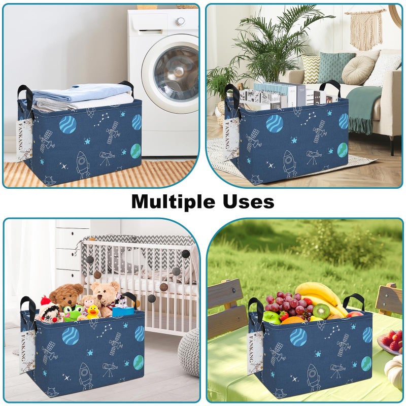 FANKANG Storage Bins, Nursery Hamper Canvas Laundry Basket Foldable with Waterproof PE Coating Large Storage Baskets for Kids Boys and Girls, Office, Bedroom, Clothes,Toys(Rec-Colorful Space - Image 5