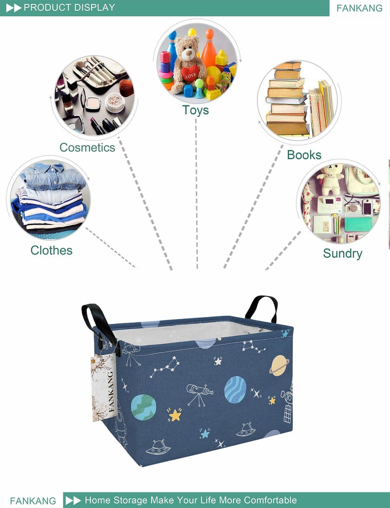 FANKANG Storage Bins, Nursery Hamper Canvas Laundry Basket Foldable with Waterproof PE Coating Large Storage Baskets for Kids Boys and Girls, Office, Bedroom, Clothes,Toys(Rec-Colorful Space - Image 3