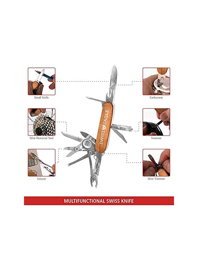 SWISS EAGLE Eagle Multi-Tool Army Knife - Packs 30 Tools In Your Pocket (SD - Brown)  - Image 3