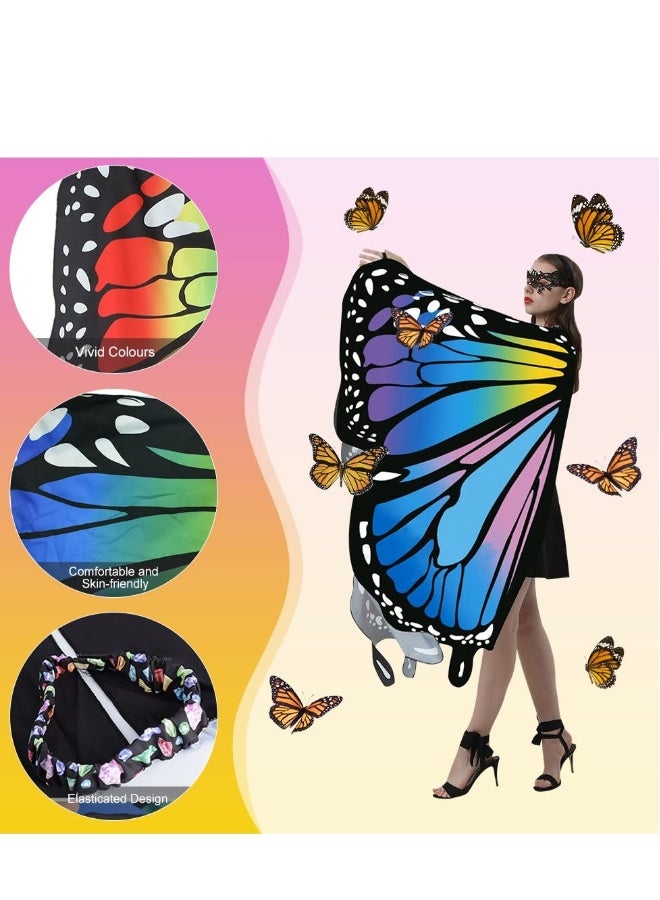 Butterfly Wings Women Adult Costumes Colorful Fairy Wing Cape Ladies Shawl Nymph Pixie Costume Accessory for Beach Party Cosplay Dancing, Blue - Image 2