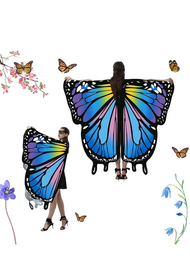 Butterfly Wings Women Adult Costumes Colorful Fairy Wing Cape Ladies Shawl Nymph Pixie Costume Accessory for Beach Party Cosplay Dancing, Blue - Image 1