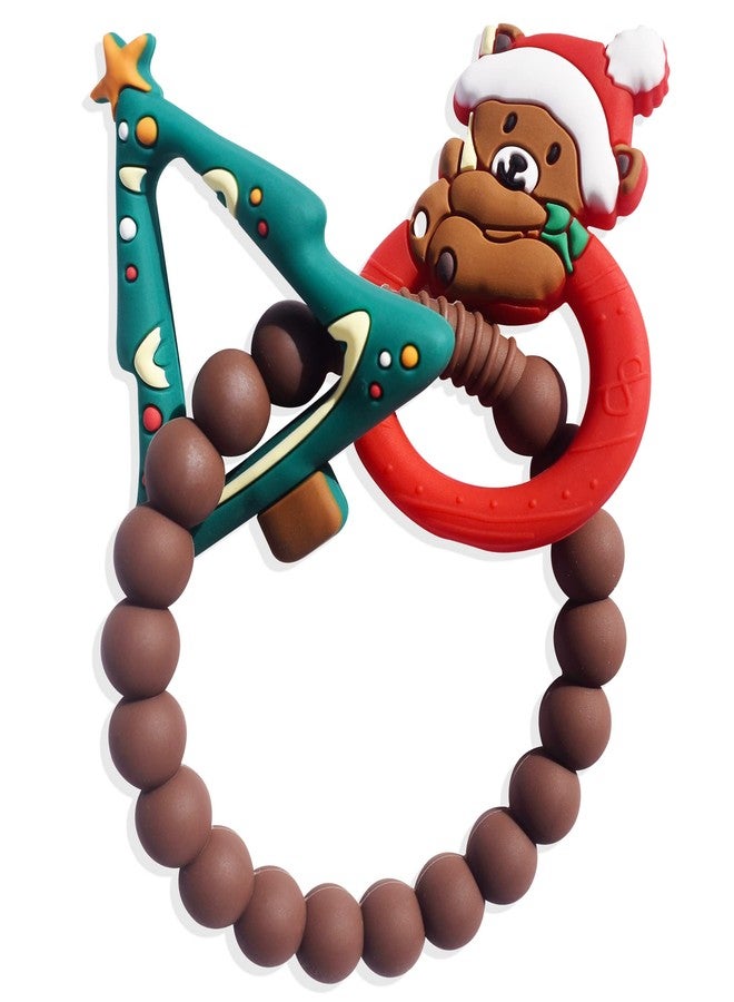 BIGSPINACH Baby's First Christmas Teether Christmas Tree and Christmas Bear Rattle Teething Ring Silicone Teething Toys for Kids Christmas Gifts or Christmas Stocking Filler - Image 1