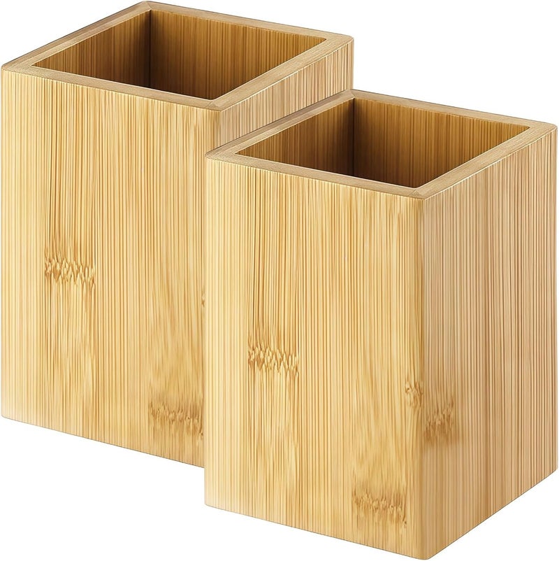 2 Pcs Multi-Use Wood Pen Cup, 3.9 X 3.1 In Wood Pencil Holder, Desktop Organizer For Home & Office Accessories - Image 2