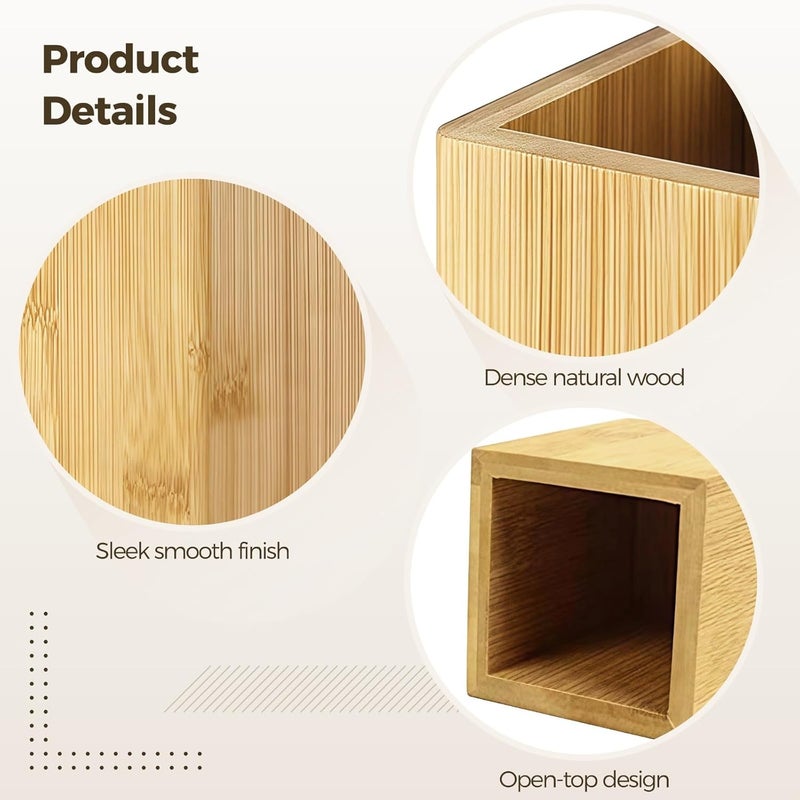 2 Pcs Multi-Use Wood Pen Cup, 3.9 X 3.1 In Wood Pencil Holder, Desktop Organizer For Home & Office Accessories - Image 3