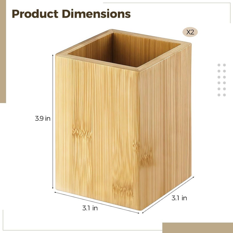 2 Pcs Multi-Use Wood Pen Cup, 3.9 X 3.1 In Wood Pencil Holder, Desktop Organizer For Home & Office Accessories - Image 4