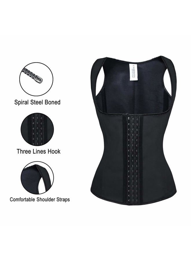 Charmian Women's Latex Underbust Waist Training Cincher Steel Boned Body Shaper Corset Vest Vest-Black Large - Image 4