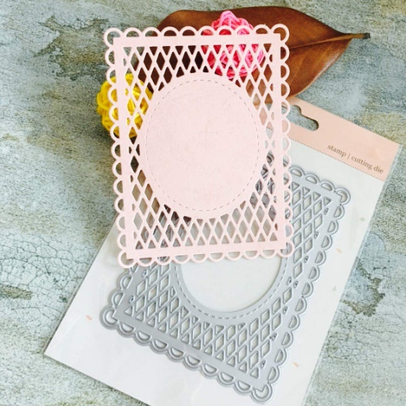 DDeehs Lace Net Lattice Frame Metal Die CutsOval Frame Square Net Card Cutting Dies Cut Stencils DIY Scrapbooking Embossing Paper Dies Festival Card Making Sliver 115x9cm452 x354
