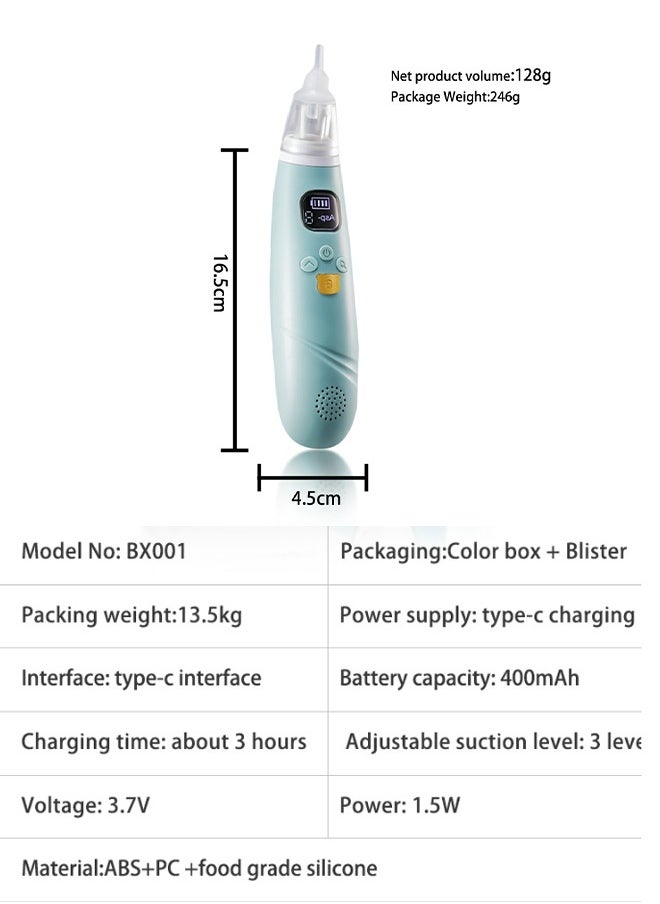 DUOLADUOBU Electric Nasal Aspirator for Baby Safe/Quick/Hygienic Baby Nose Sucker with  Suction USB Rechargeable with 3 Silicone Heads Nose Cleaner for Toddlers Music & Light Soothing Function（Sky Blue)  - Image 4