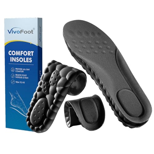 VivoFoot 2 Pair Foam Insoles, 4D Cloud Soles, Anti-Fatigue Pain Relief Work Sports Running Comfort Shoe Inserts, Trim to Fit Replacement Pads for Men Women (Women 5-9, Black) - Image 1