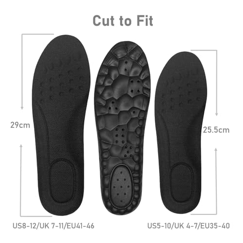 VivoFoot 2 Pair Foam Insoles, 4D Cloud Soles, Anti-Fatigue Pain Relief Work Sports Running Comfort Shoe Inserts, Trim to Fit Replacement Pads for Men Women (Women 5-9, Black) - Image 5