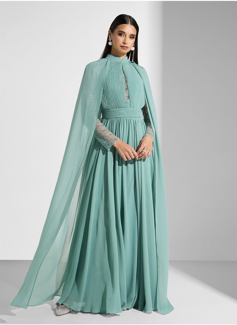 Namshi x Shimmer Sleeve Dress With Cape  - Image 1
