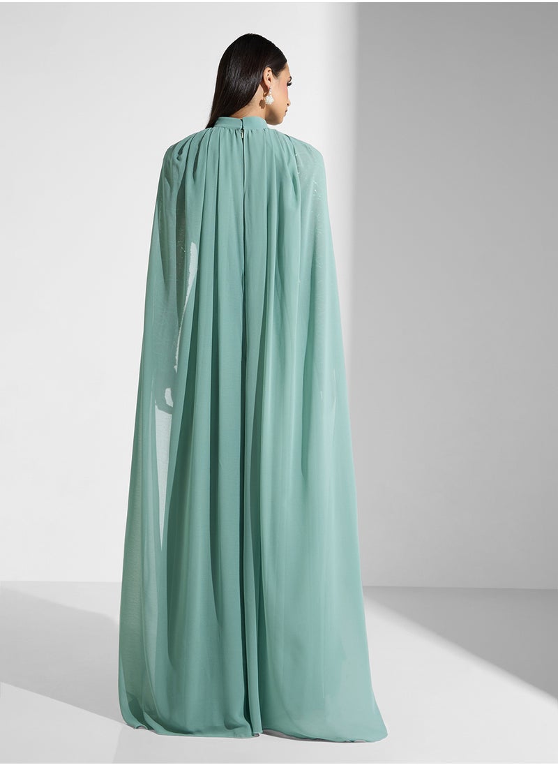 Namshi x Shimmer Sleeve Dress With Cape  - Image 2