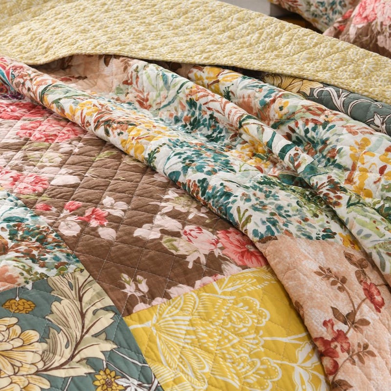 ENASAL Cotton Bedspread Quilt Sets Reversible Bedding Coverlet Sets Luxury Vintage Rustic Gorgeous Paisley Floral Yellow Real Patchwork Bedspread, King Size - Image 4