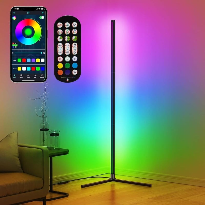 نيوفانتي مصباح زاوية LED، مصباح أرضي زاوية RGB مع تطبيق وجهاز تحكم عن بعد، 16 مليون لون وأكثر من 68 وضع إضاءة ديناميكي مع تزامن مع الموسيقى لغرفة المعيشة، غرفة النوم، غرفة الألعاب - Image 1