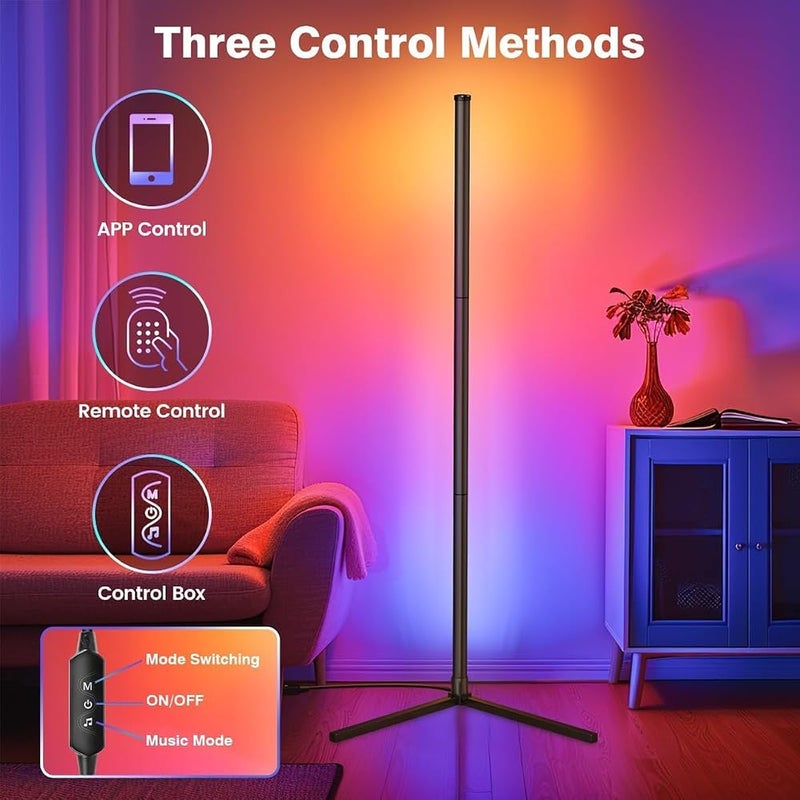 نيوفانتي مصباح زاوية LED، مصباح أرضي زاوية RGB مع تطبيق وجهاز تحكم عن بعد، 16 مليون لون وأكثر من 68 وضع إضاءة ديناميكي مع تزامن مع الموسيقى لغرفة المعيشة، غرفة النوم، غرفة الألعاب - Image 2